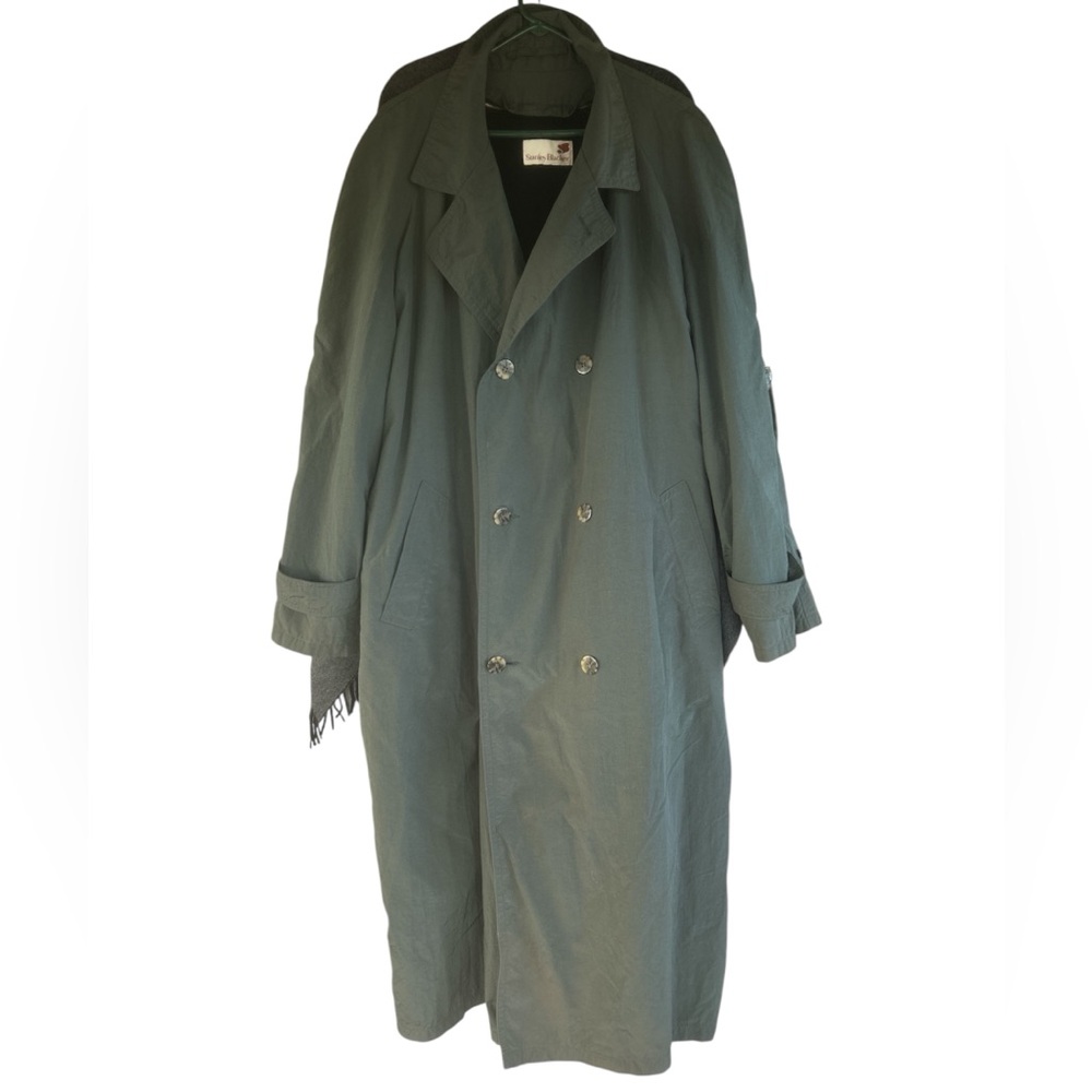 Womens Double-Breasted Olive Green Coat with Black Wool Liner.